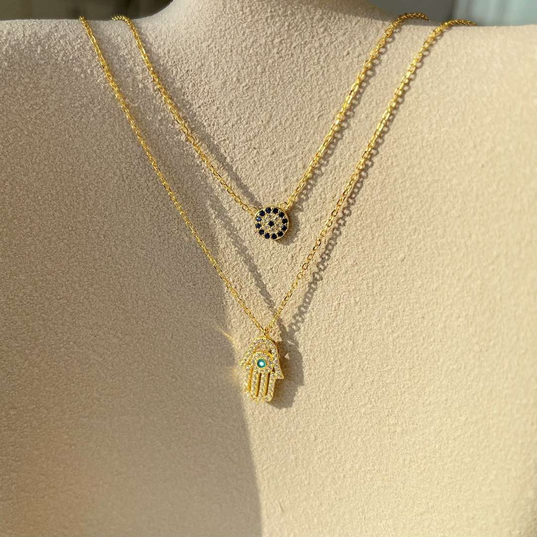 [ORA ]Demon Eye Hamsa Palm Necklace