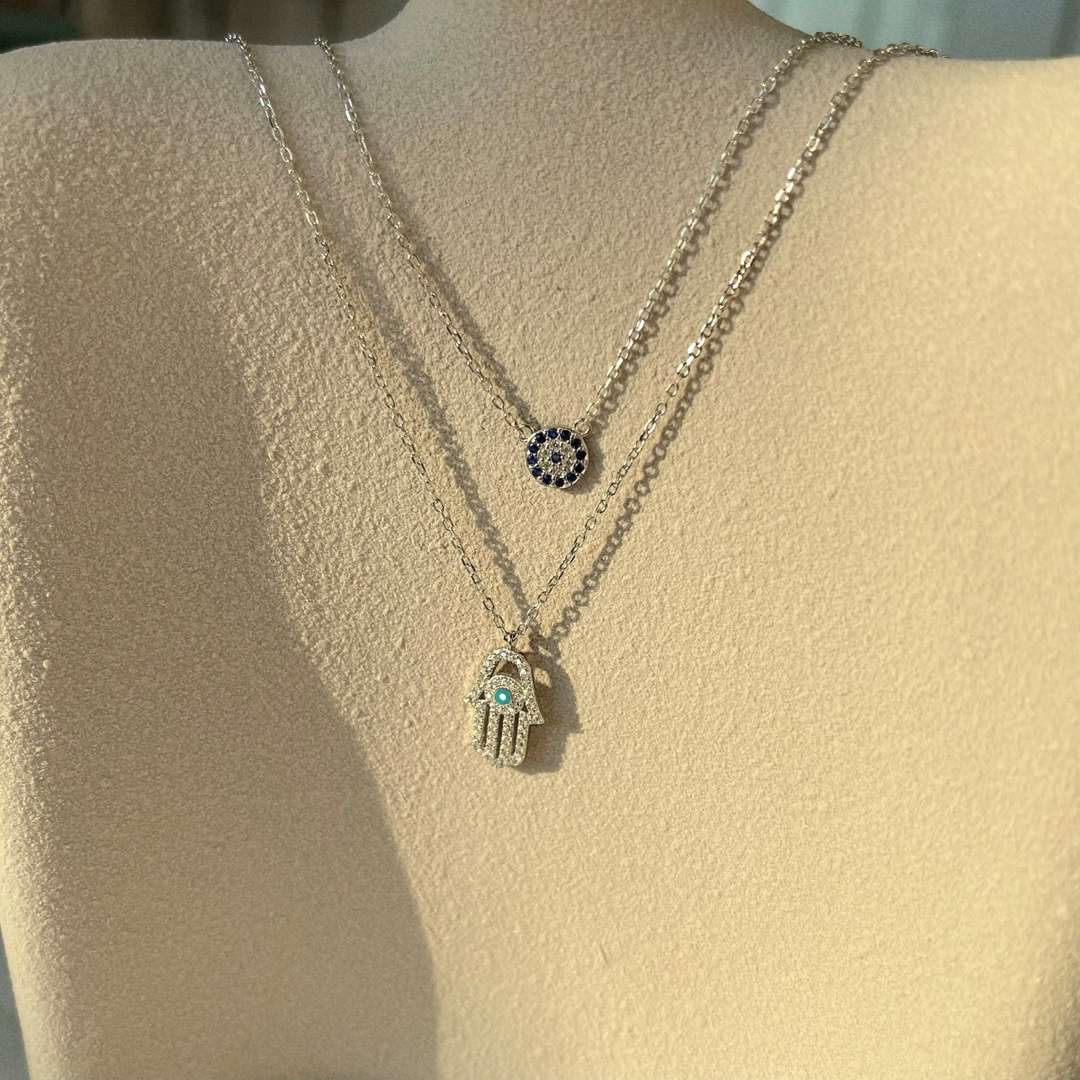 [ORA ]Demon Eye Hamsa Palm Necklace