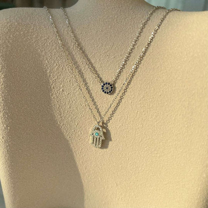 [ORA ]Demon Eye Hamsa Palm Necklace