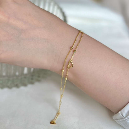 [ORA ]Dainty Double Layer Love Heart Bracelet