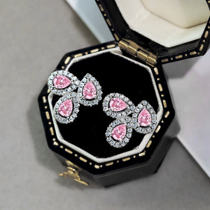[ORA ]Ornate Flower Shape Pear Cut Lover Earrings