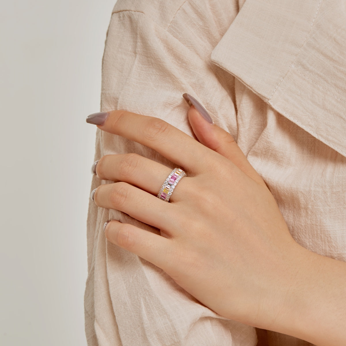 [ORA]Dainty Colorful Radiant Cut Daily Ring