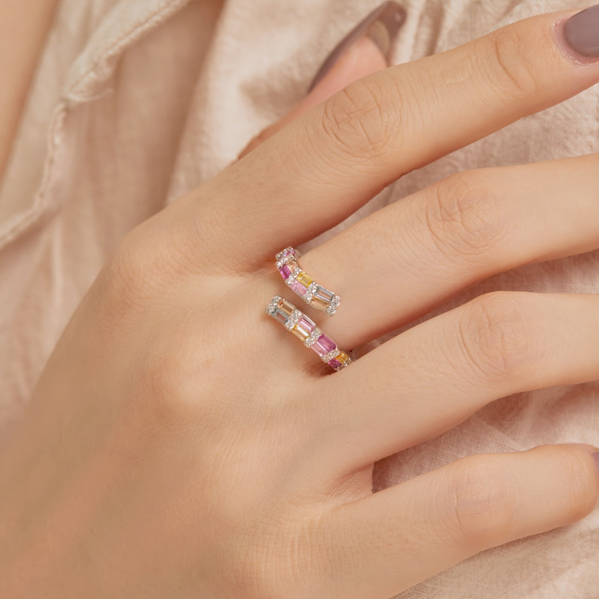 [ORA]Charming Colorful Radiant Cut Adjustable Daily Ring