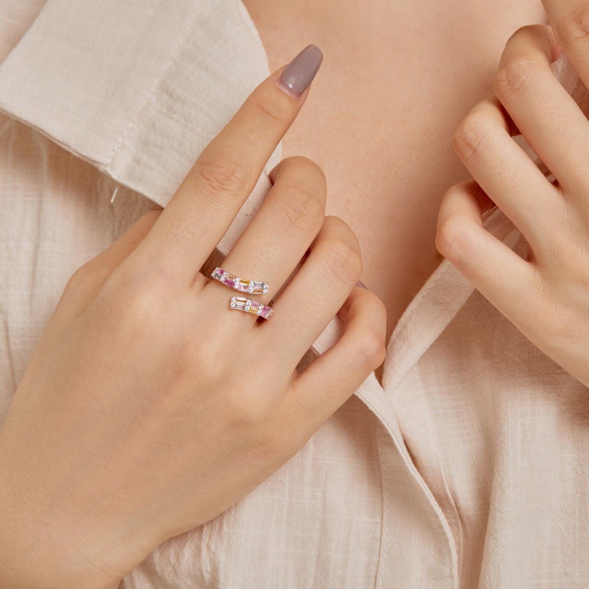[ORA]Charming Colorful Radiant Cut Adjustable Daily Ring