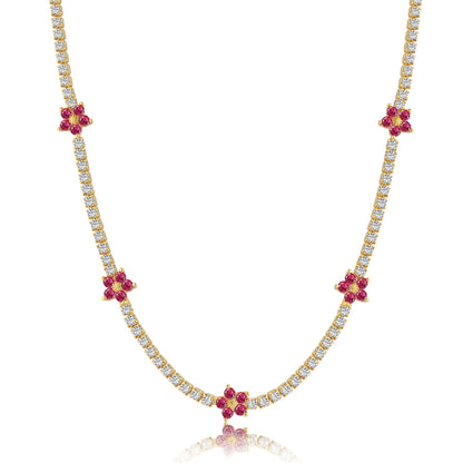 [ORA ]Luxurious Colorful Flower Tennis Necklace