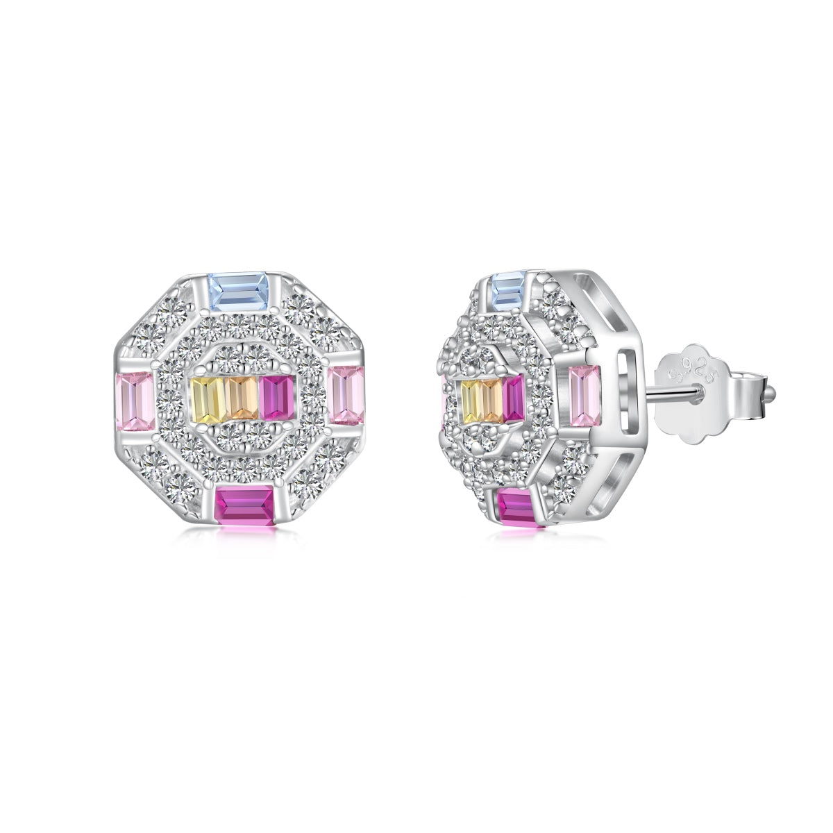 [ORA ]Ornate Colorful Octagon Shape Daily Earrings