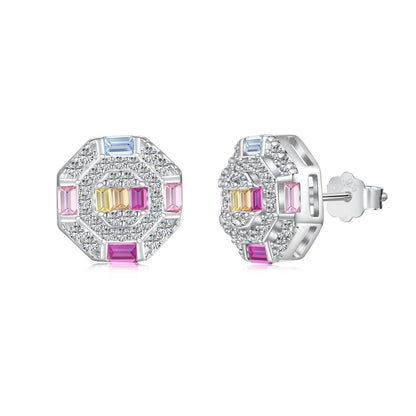 [ORA ]Ornate Colorful Octagon Shape Daily Earrings