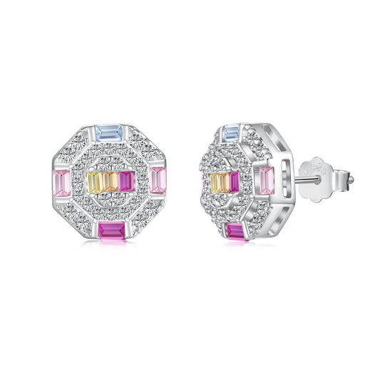 [ORA ]Ornate Colorful Octagon Shape Daily Earrings