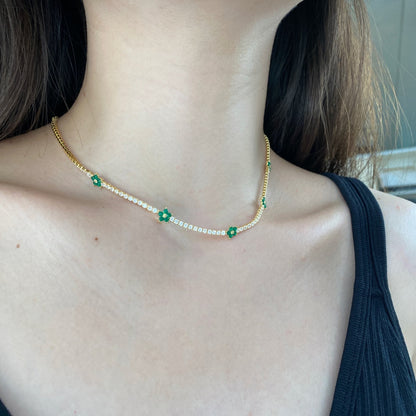 [ORA ]Luxurious Colorful Flower Tennis Necklace