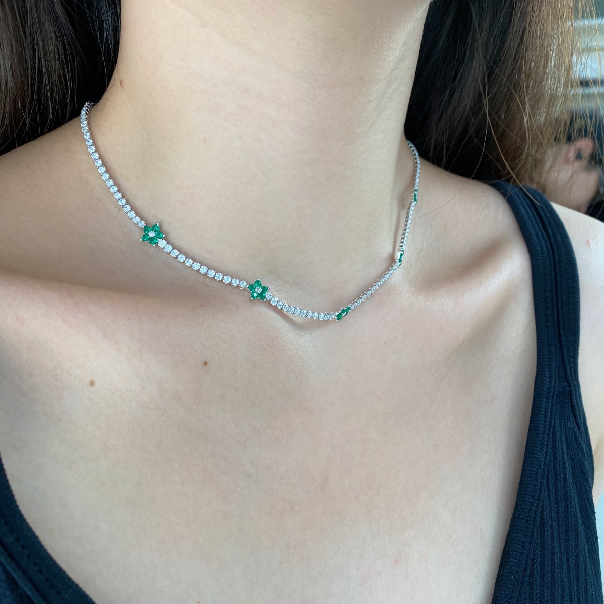 [ORA ]Luxurious Colorful Flower Tennis Necklace