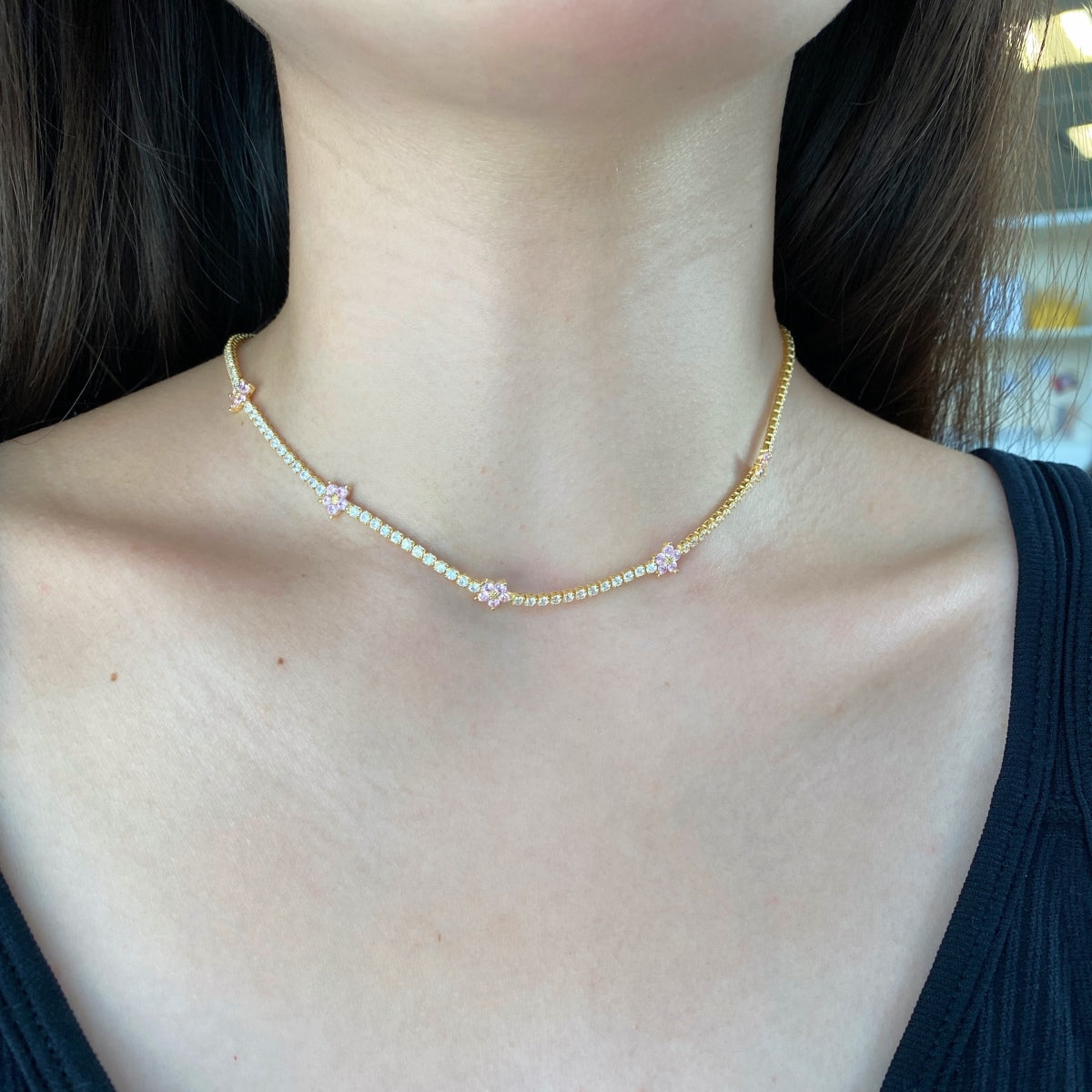 [ORA ]Luxurious Colorful Flower Tennis Necklace