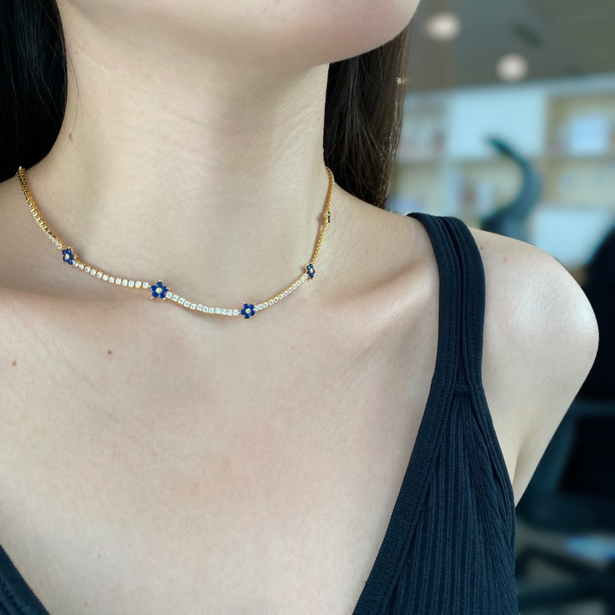 [ORA ]Luxurious Colorful Flower Tennis Necklace