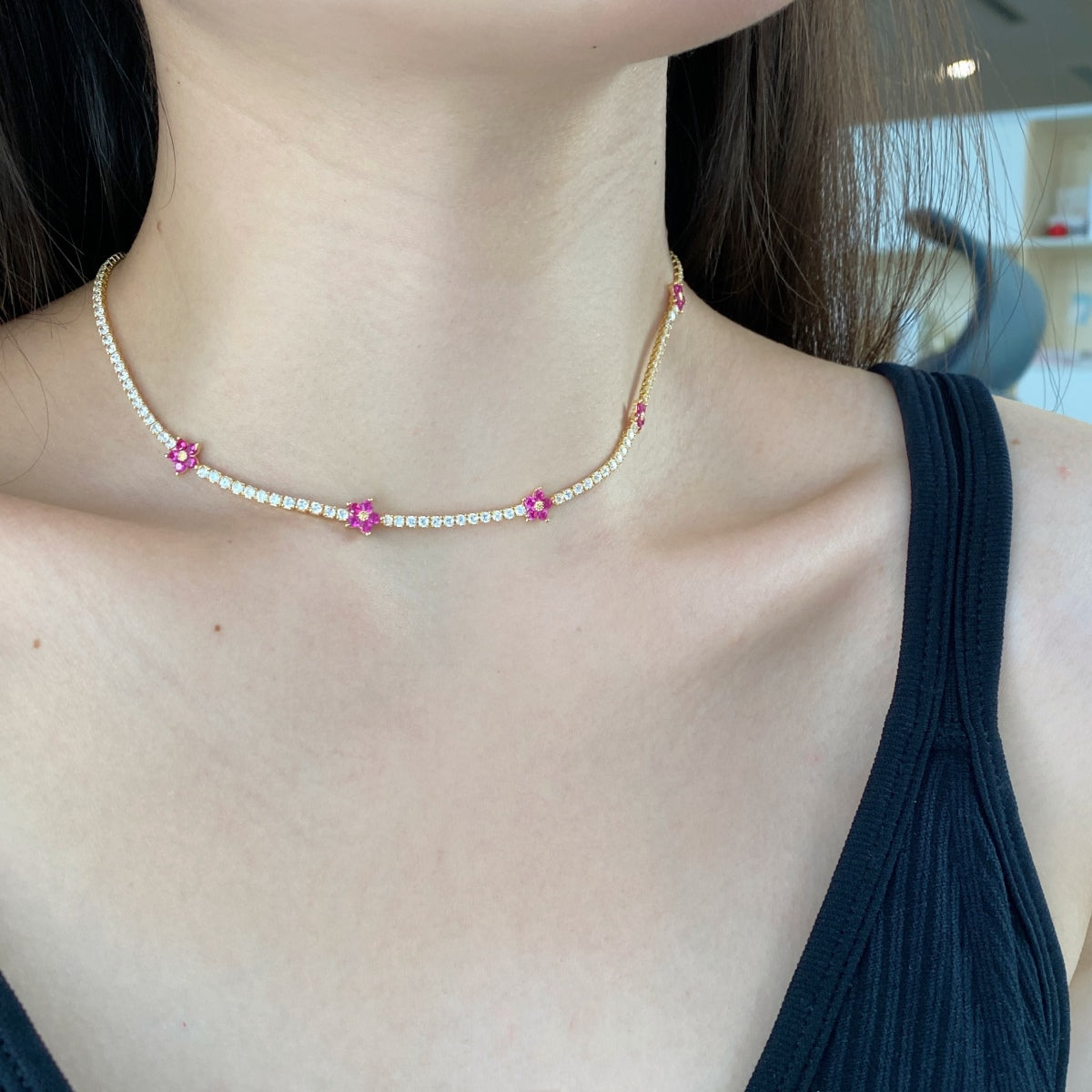 [ORA ]Luxurious Colorful Flower Tennis Necklace