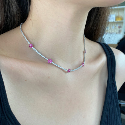 [ORA ]Luxurious Colorful Flower Tennis Necklace