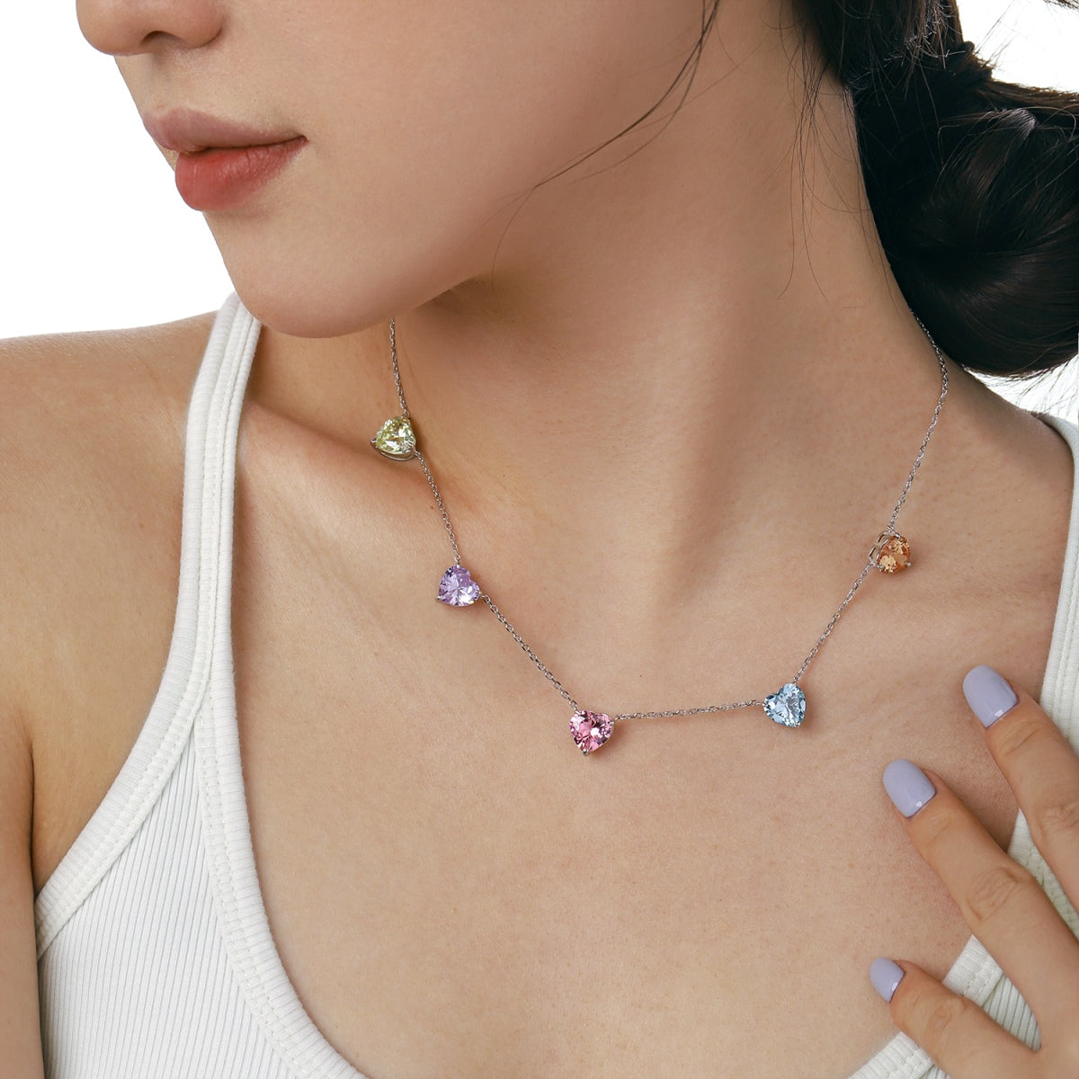 [ORA ]Sparkling Colorful Heart Cut Necklace