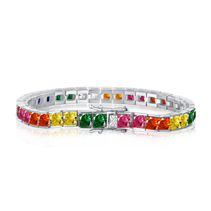 [ORA ]Radiant Colorful Princess Cut Tennis Bracelet