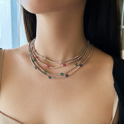 [ORA ]Luxurious Colorful Flower Tennis Necklace