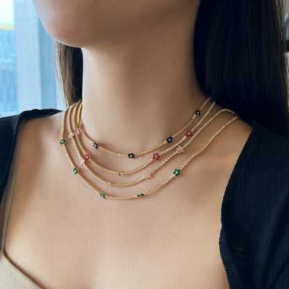 [ORA ]Luxurious Colorful Flower Tennis Necklace