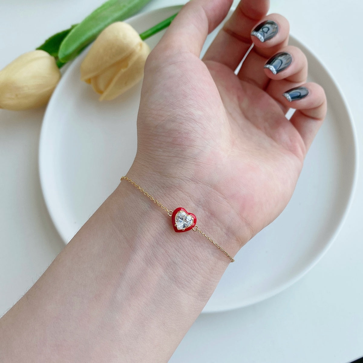 [ORA ]Sparkling Romantic Heart Shape Lover Bracelet