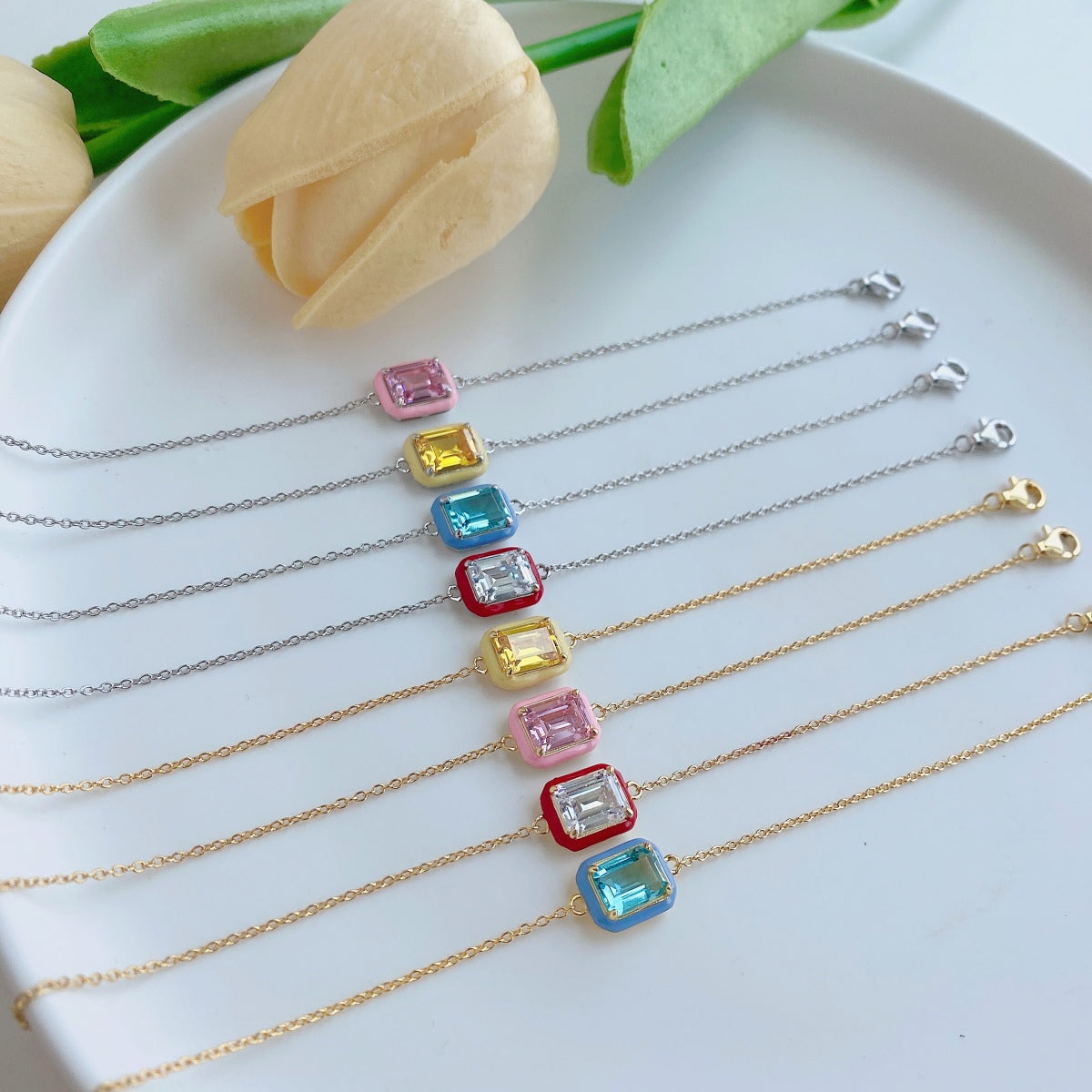 [ORA ]2.0 Carat Sparkling Colorful Emerald Cut Daily Bracelet