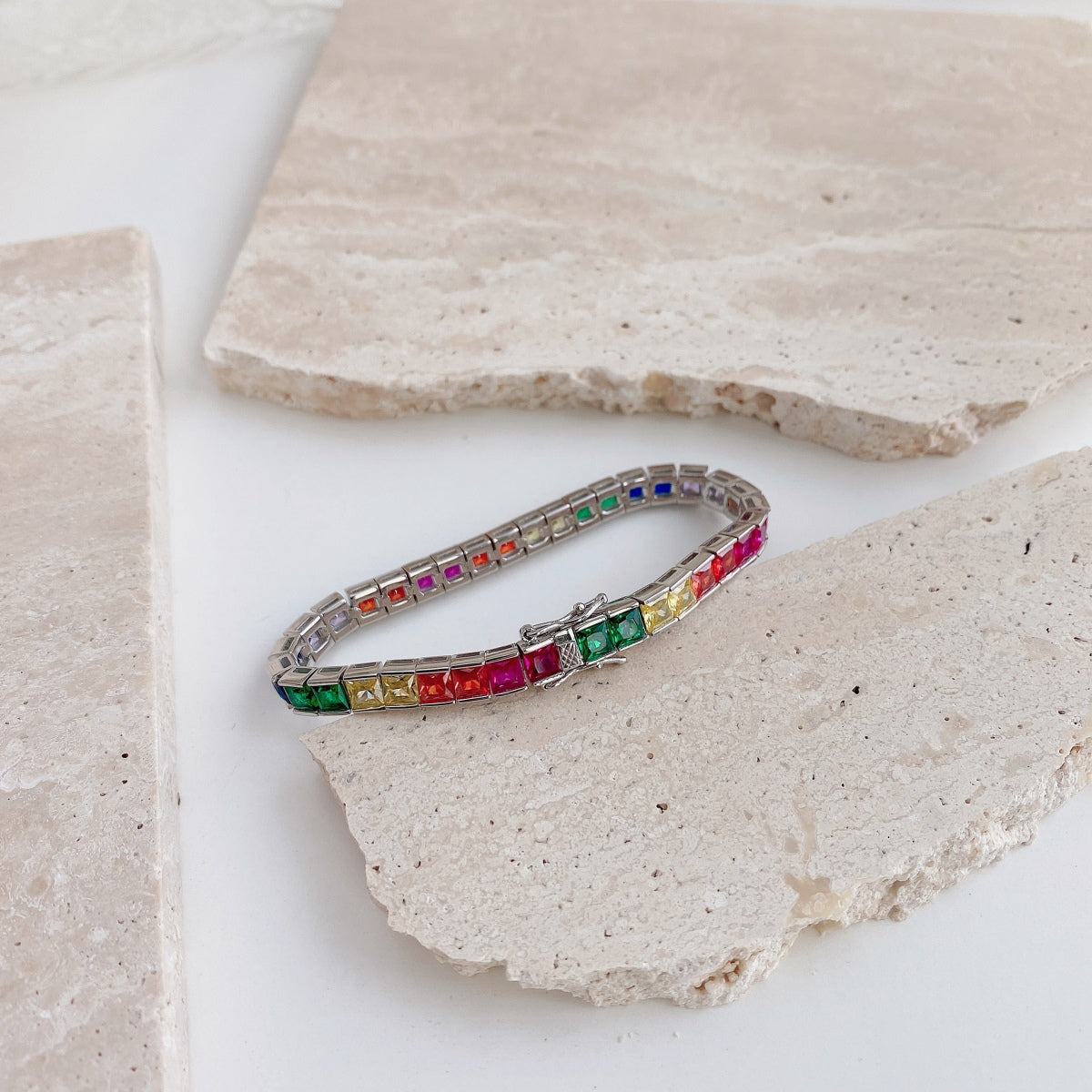 [ORA ]Radiant Colorful Princess Cut Tennis Bracelet