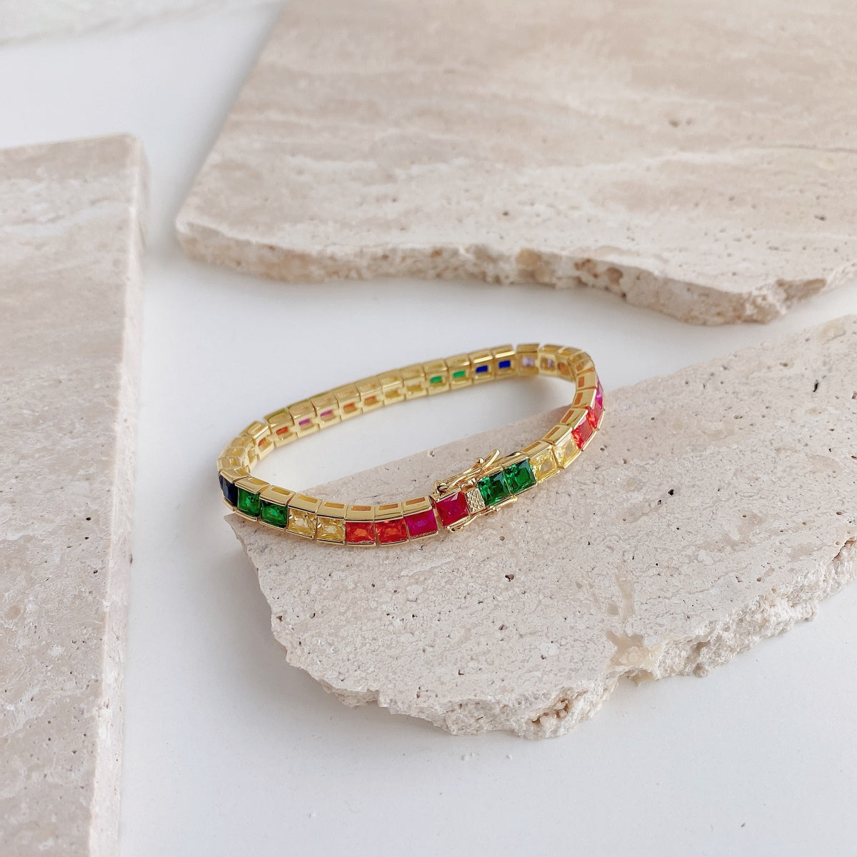 [ORA ]Radiant Colorful Princess Cut Tennis Bracelet