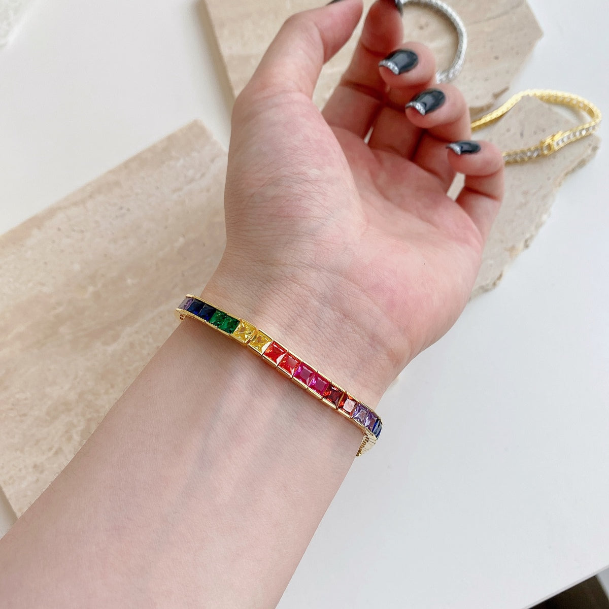 [ORA ]Radiant Colorful Princess Cut Tennis Bracelet