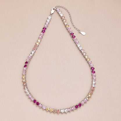 [ORA ]Sparkling Colorful Full Heart Tennis Necklace