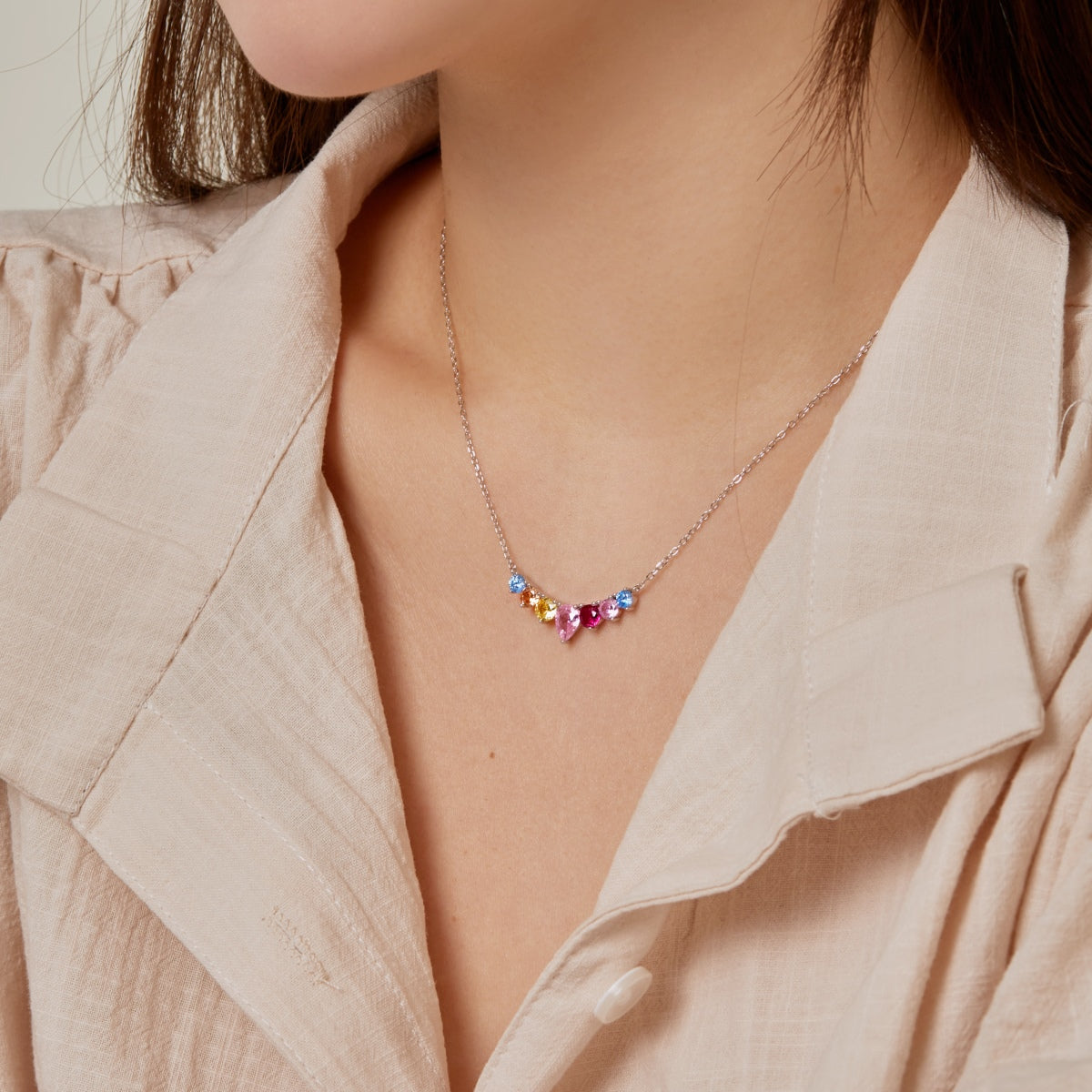 [ORA ]Dainty Colorful Heart Necklace