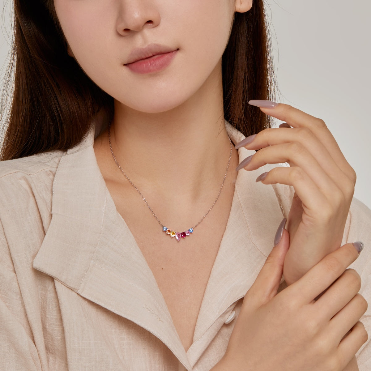 [ORA ]Dainty Colorful Heart Necklace