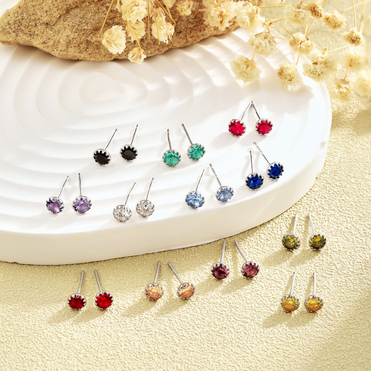 [ORA ]Sparkling Colorful Round Shape Earrings
