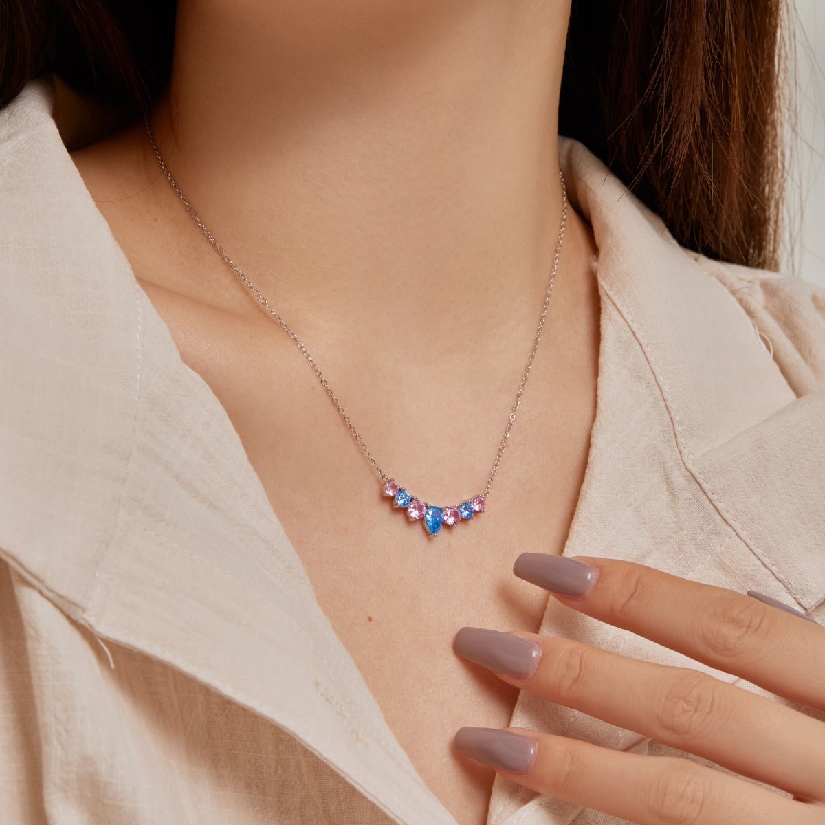 [ORA ]Dainty Colorful Heart Necklace