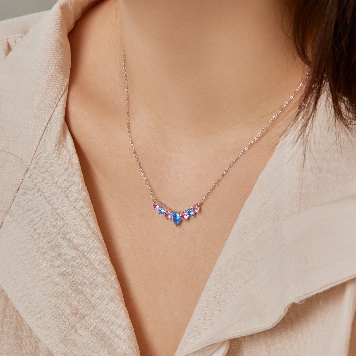 [ORA ]Dainty Colorful Heart Necklace