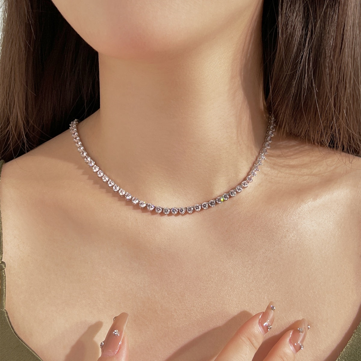 [ORA ]Ornate Heart Cut Tennis Necklace