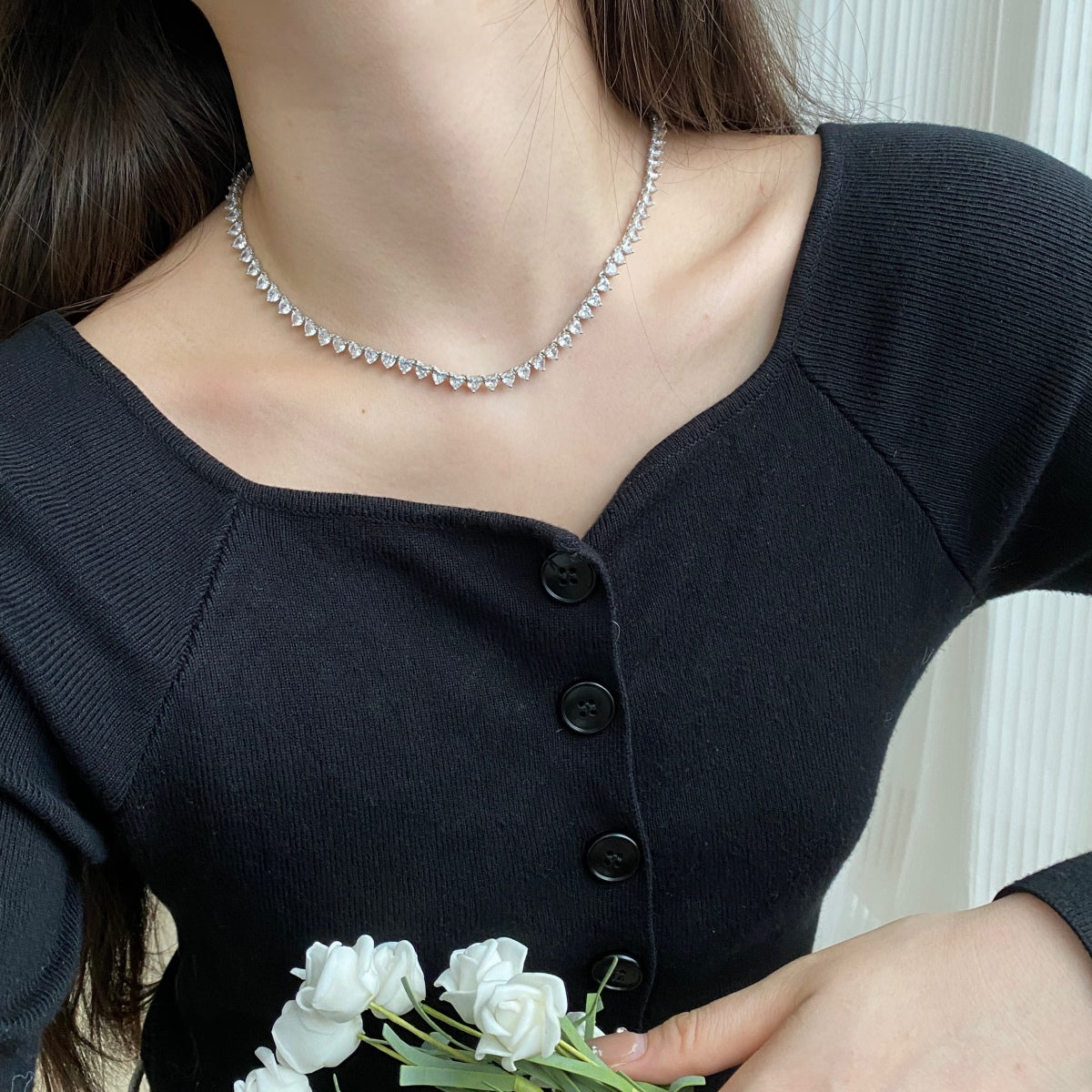 [ORA ]Ornate Heart Cut Tennis Necklace