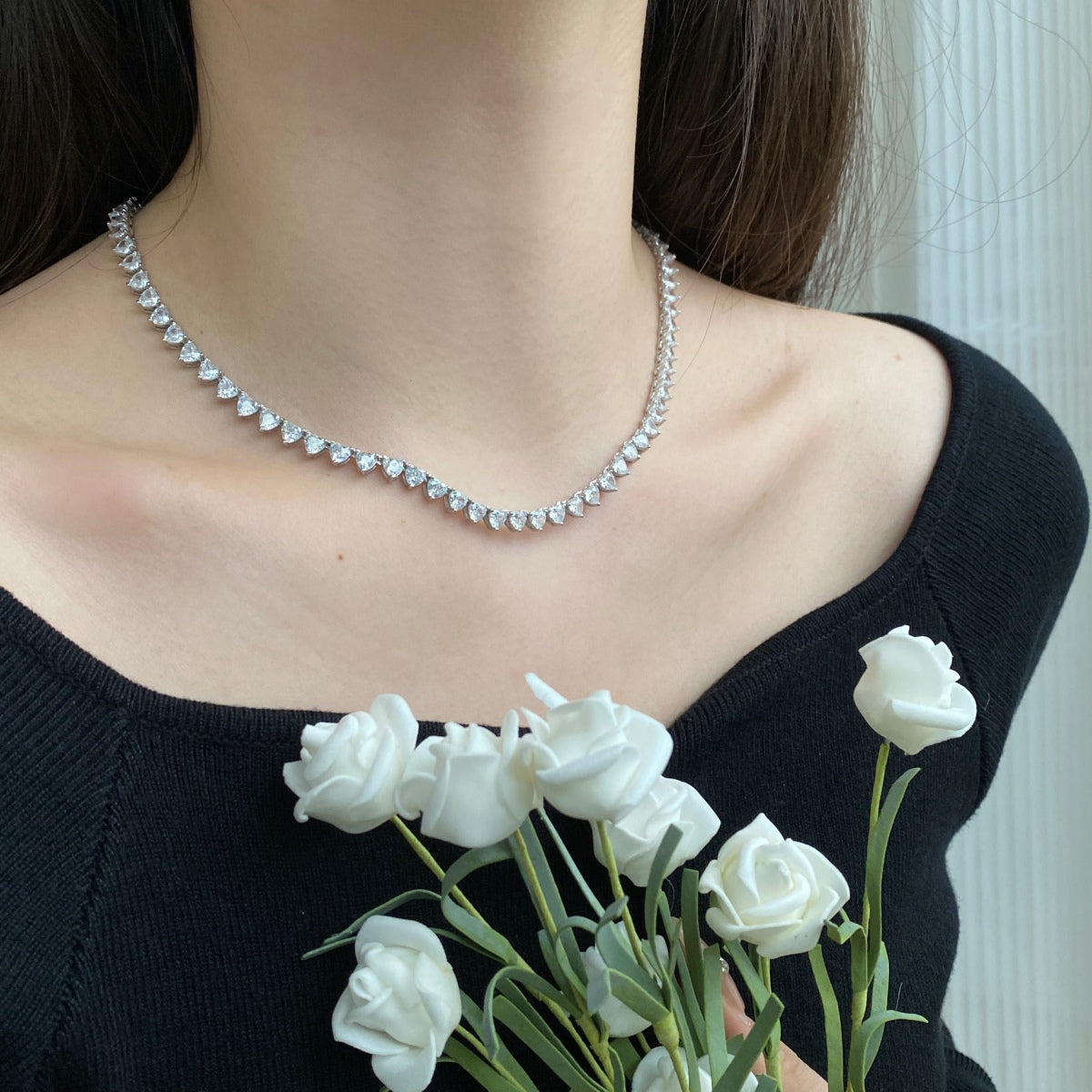 [ORA ]Ornate Heart Cut Tennis Necklace