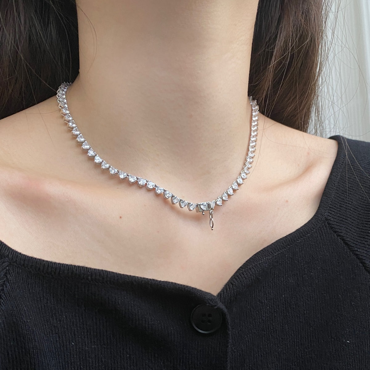 [ORA ]Ornate Heart Cut Tennis Necklace