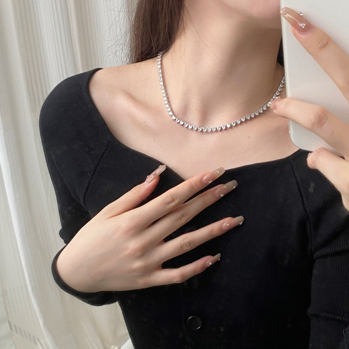 [ORA ]Ornate Heart Cut Tennis Necklace