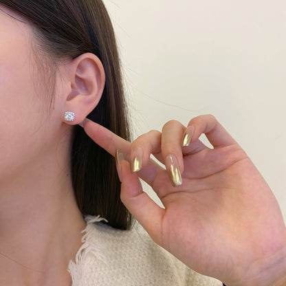 [ORA ]Classic Round Center Stone Stud Earrings