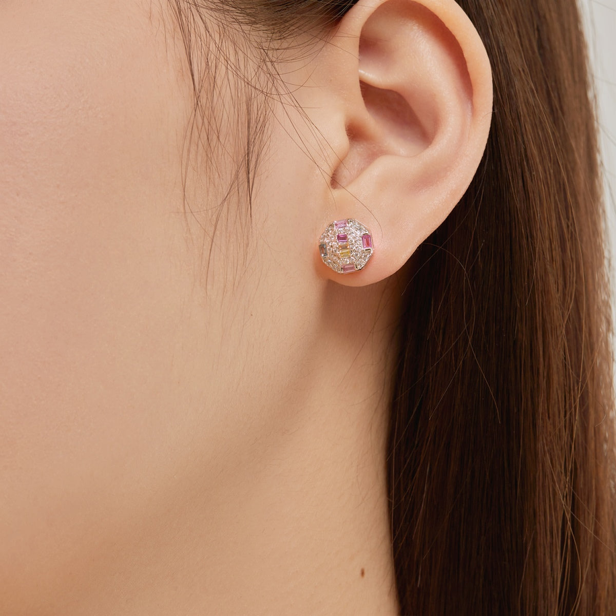 [ORA ]Ornate Colorful Octagon Shape Daily Earrings