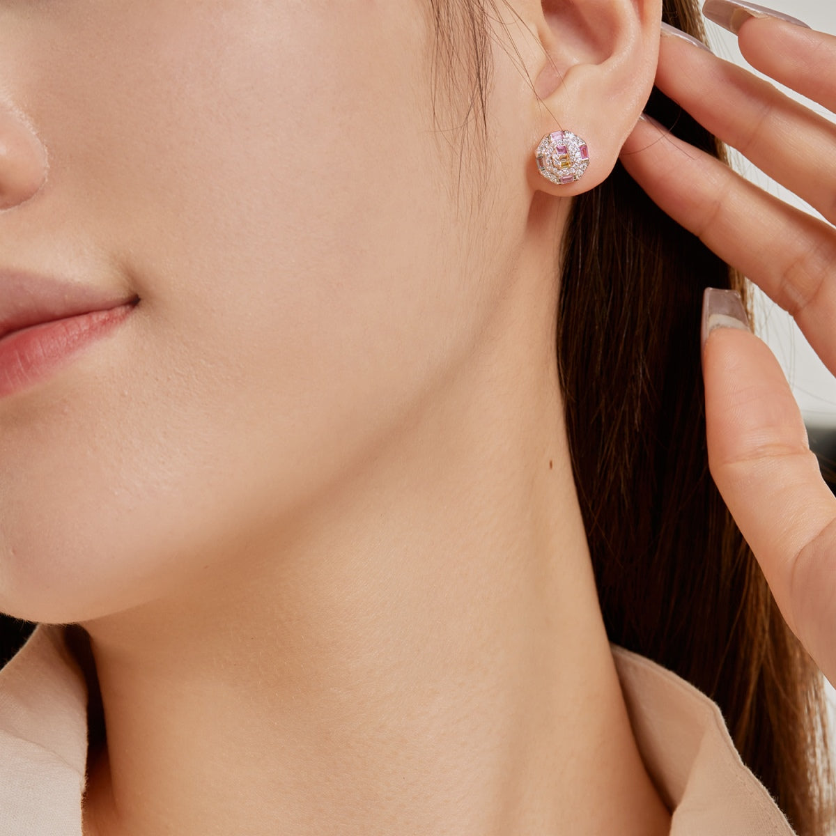 [ORA ]Ornate Colorful Octagon Shape Daily Earrings