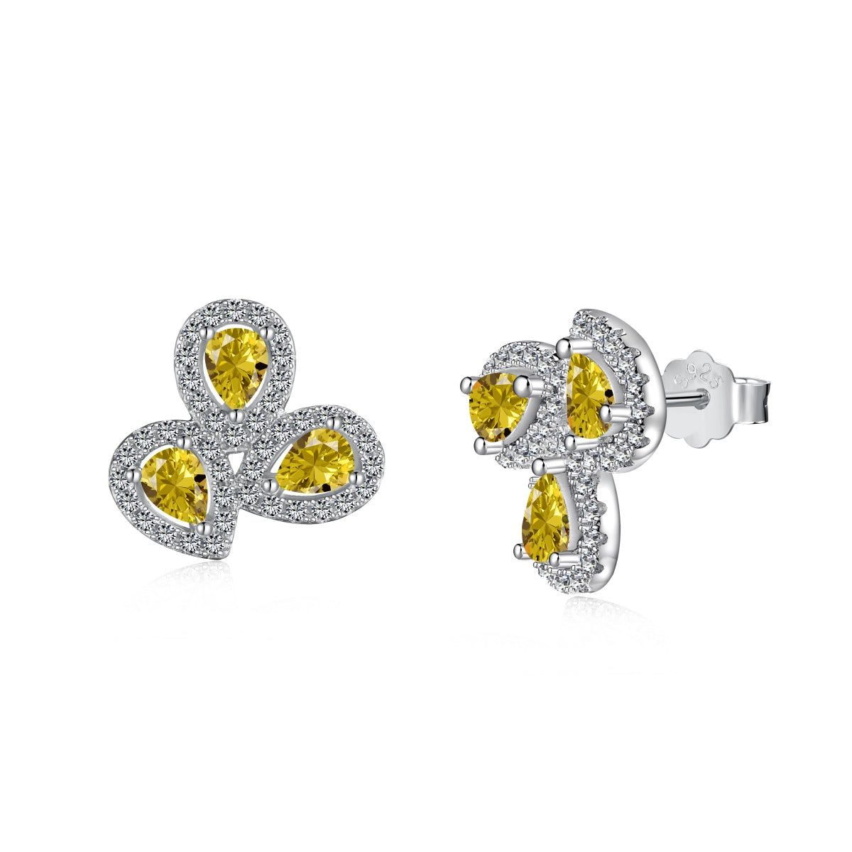 [ORA ]Ornate Flower Shape Pear Cut Lover Earrings