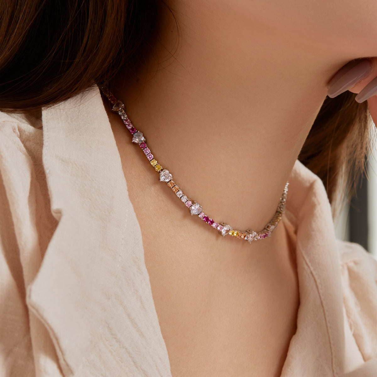 [ORA ]Delicate Colorful Rainbow Tennis Chain