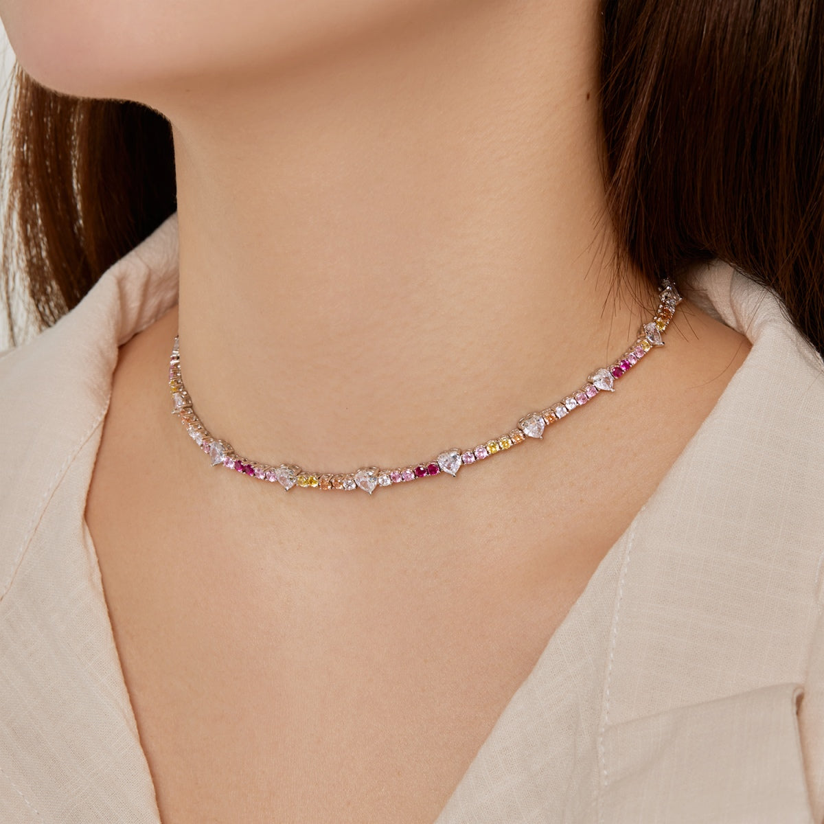 [ORA ]Delicate Colorful Rainbow Tennis Chain