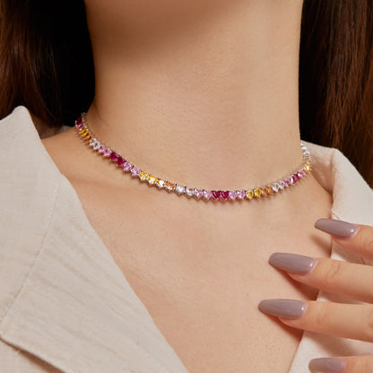 [ORA ]Sparkling Colorful Full Heart Tennis Necklace