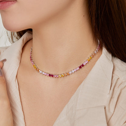 [ORA ]Sparkling Colorful Full Heart Tennis Necklace