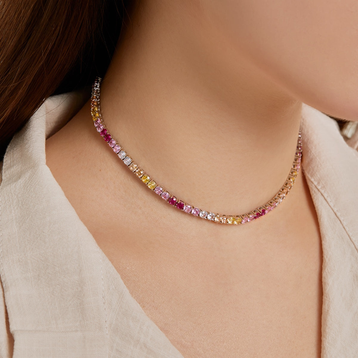 [ORA ]Delicate Colorful Tennis Necklace