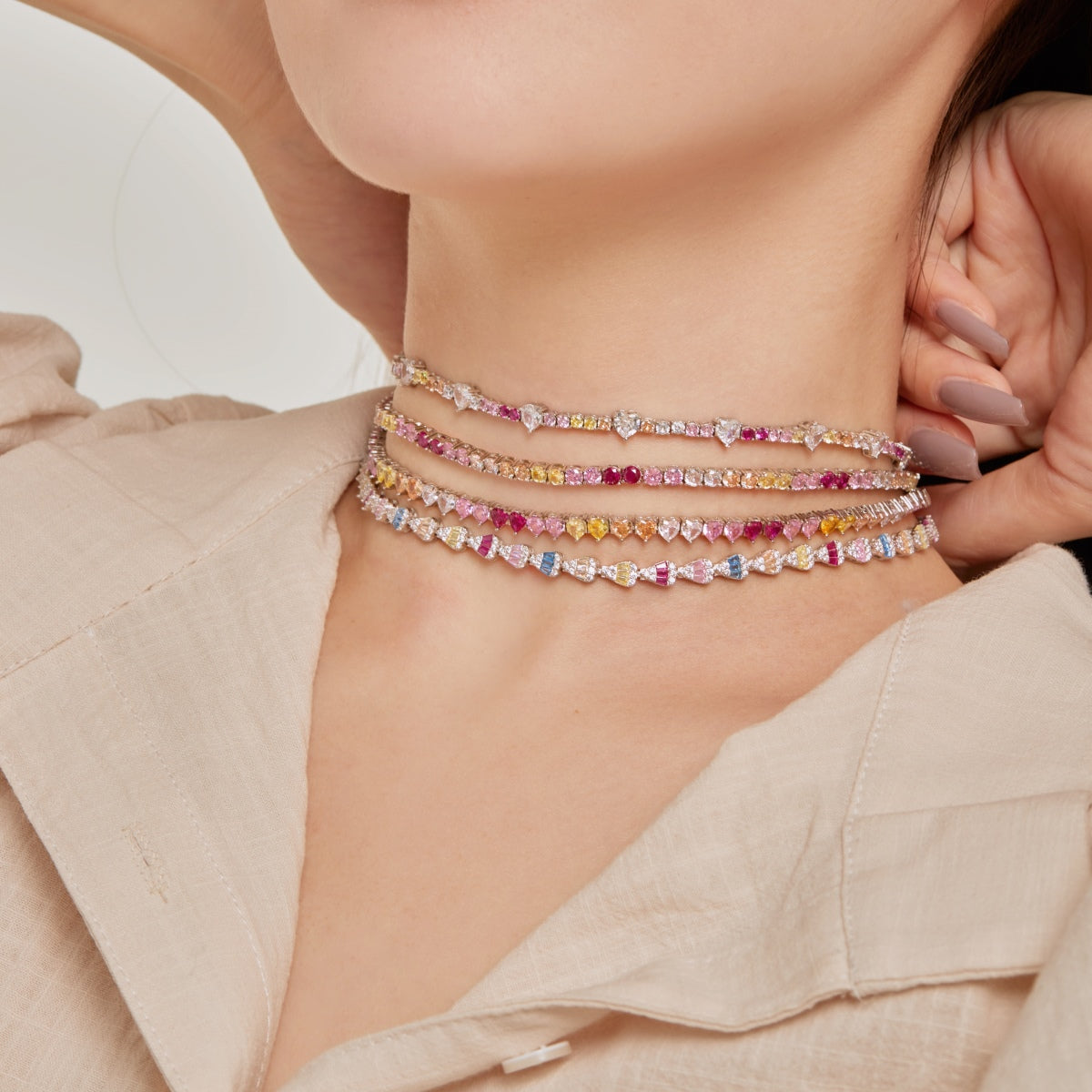 [ORA ]Delicate Colorful Tennis Necklace