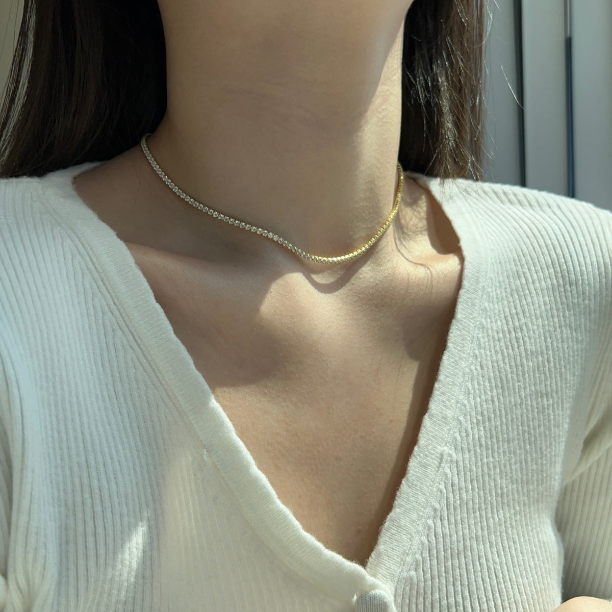 [ORA ]Delicate Round Shape Tennis Necklace