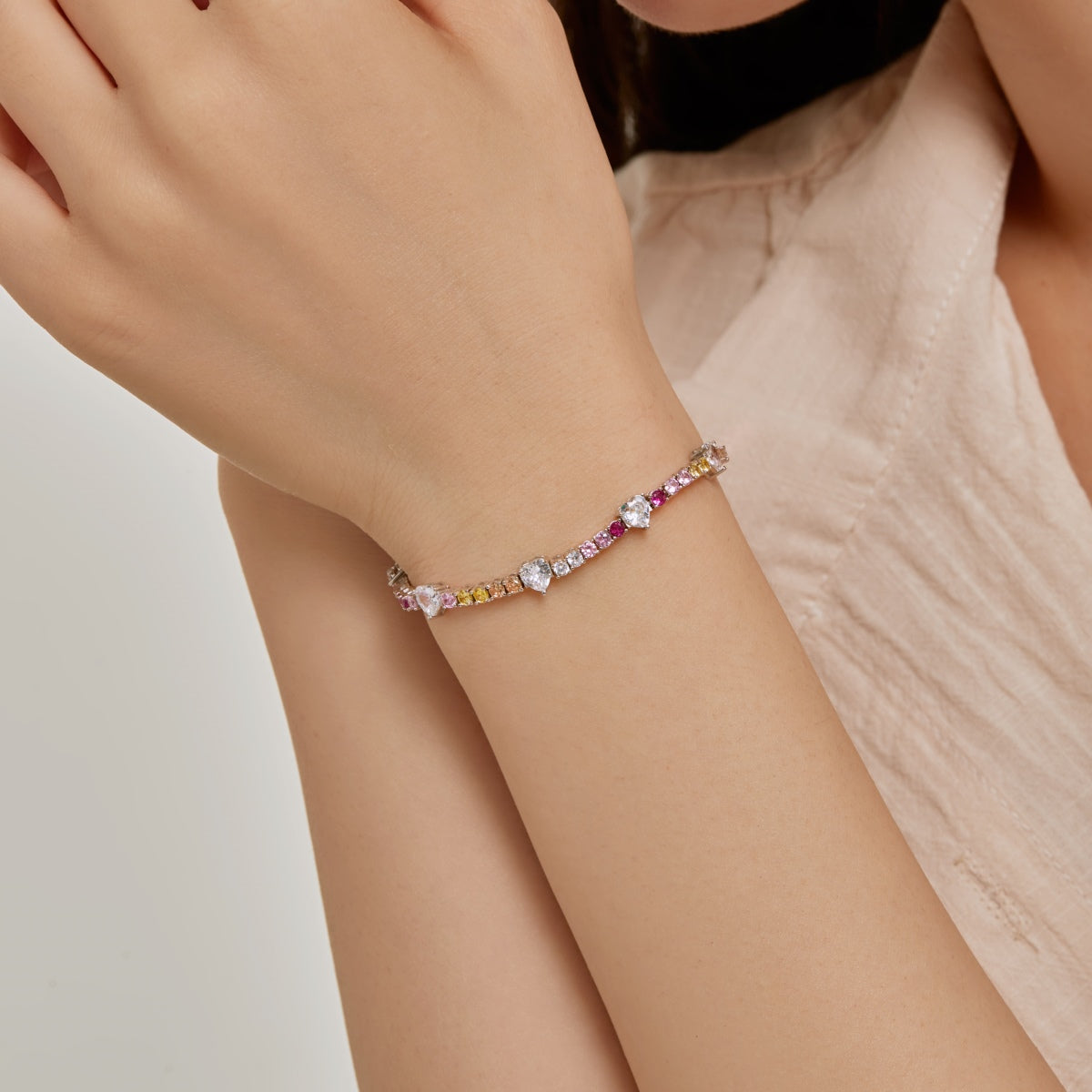 [ORA ]Romantic Heart Shape Round Cut Lover Bracelet